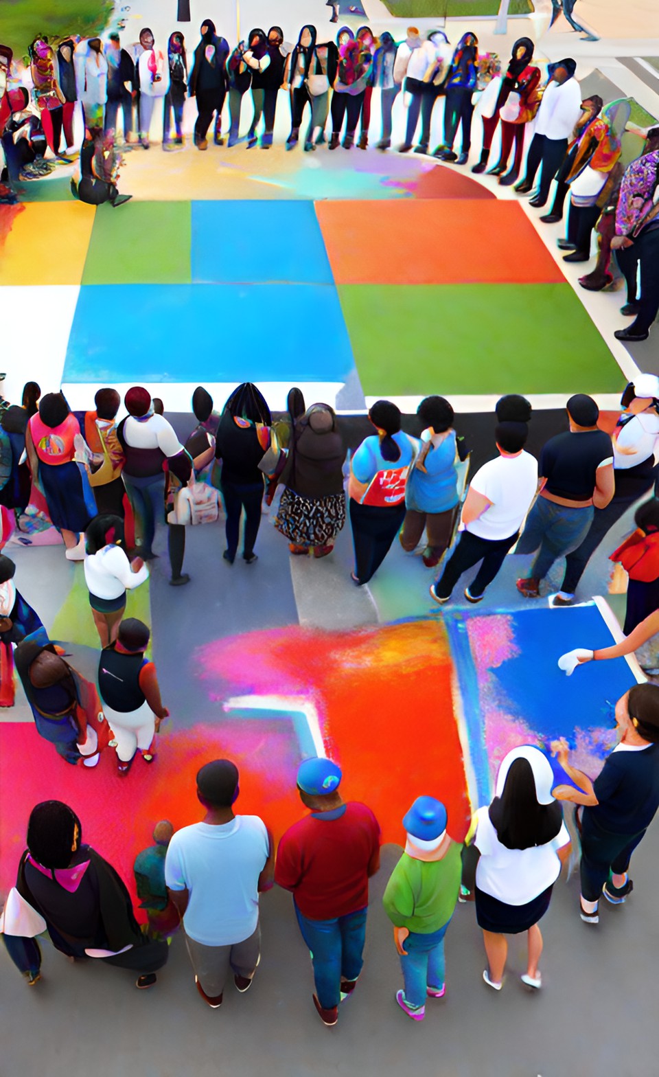 A diverse group of individuals participating in a community art project, symbolizing the transformative potential of art in promoting unity and social change
