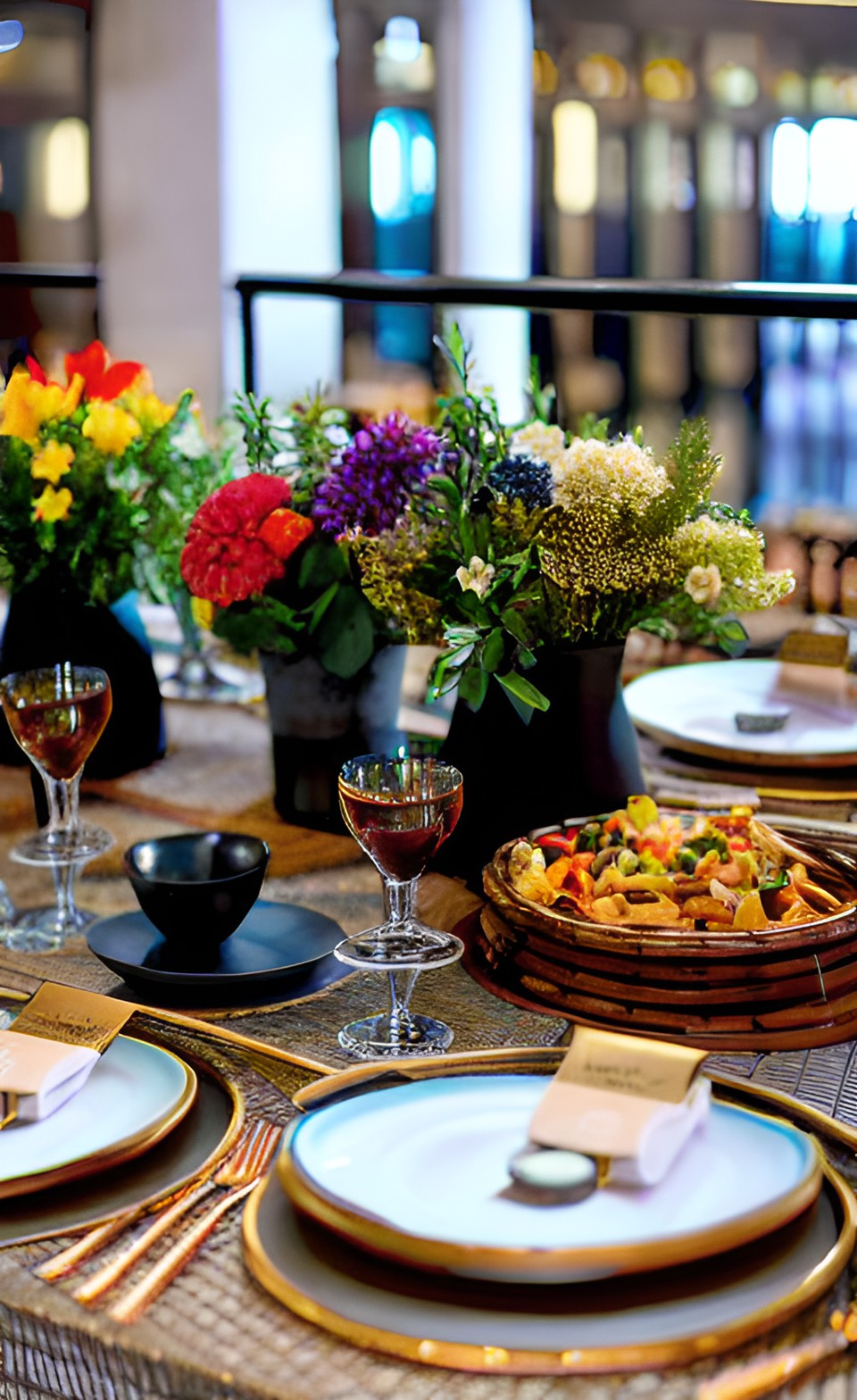 A table set with various culinary delights, representing the hospitality and inclusivity of the conference